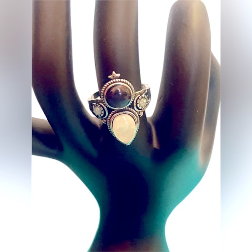 Moonstone & Black Onyx Sterling Silver 925 Ring - Bohemian Dreams - Picture 3 of 8